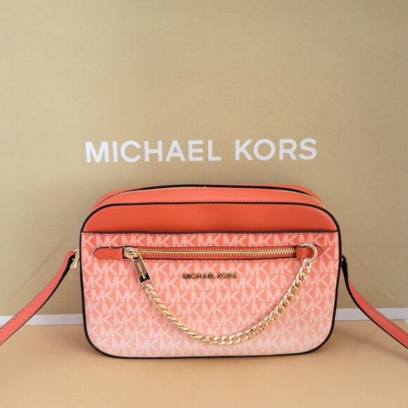 Michael Kors Jet Set Item Large EW Zip Chain Crossbody Handbag Red Clay Ombre MK - Picture 2 of 7